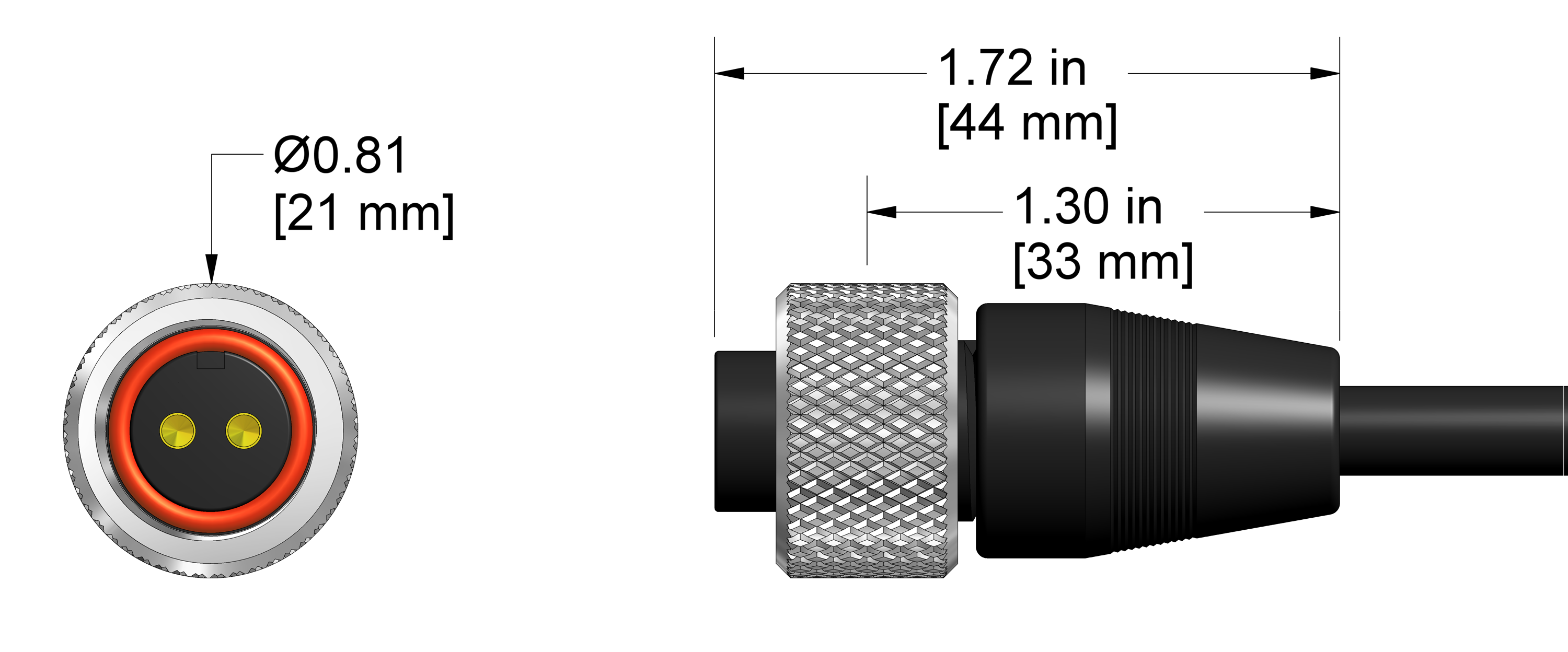 A line drawing showing the diameter and length of a CTC CKP-A2A vibration sensor connector.