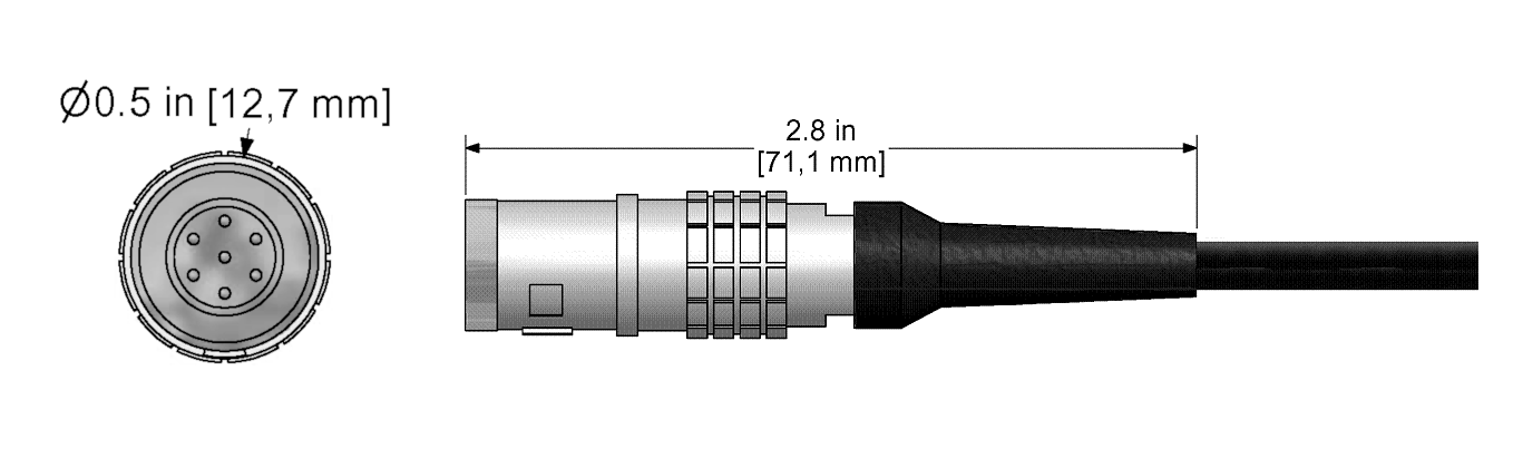 A line drawing showing the diameter and length of an assembled CTC C416 vibration sensor connector kit.