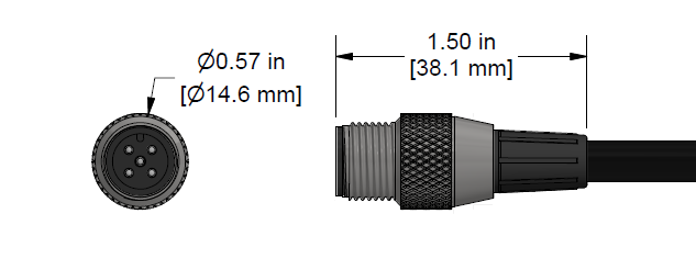 A line drawing showing the diameter and length of an assembled CTC C529 vibration sensor connector kit.