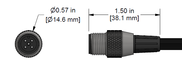 A line drawing showing the diameter and length of an assembled CTC C620 vibration sensor connector kit.