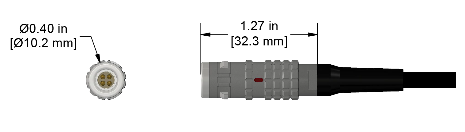 A line drawing showing the diameter and length of an assembled CTC C642 vibration sensor connector kit.