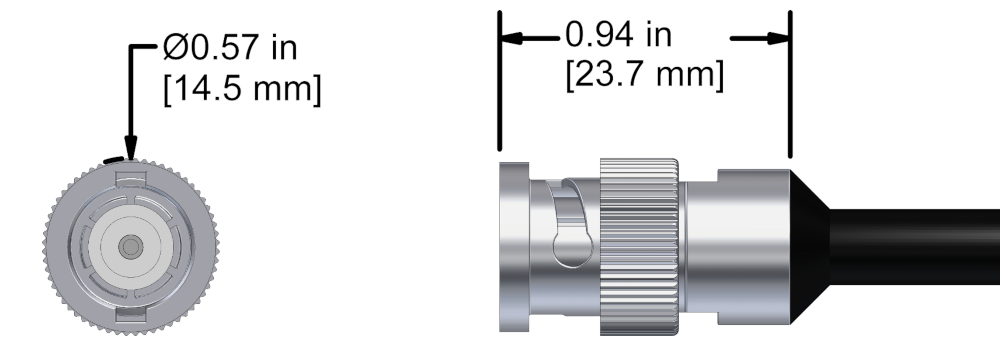 A line drawing showing the diameter and length of an assembled CTC FNX vibration sensor connector kit.