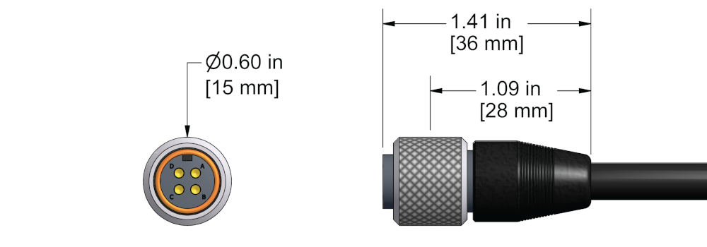 A line drawing showing the diameter and length of a CTC CK-J4A vibration sensor connector.