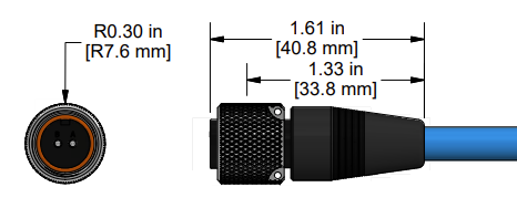 A line drawing showing the diameter and length of an assembled CTC JQ2A vibration sensor connector kit.