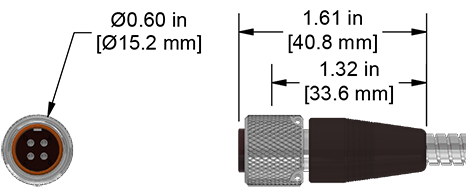 A line drawing showing the diameter and length of an assembled CTC JQ4R vibration sensor connector kit.