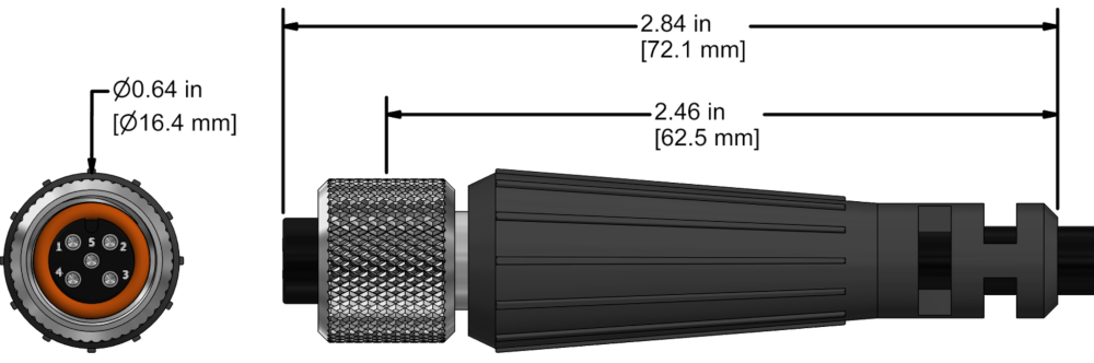A line drawing showing the diameter and length of an assembled CTC M3C2 vibration sensor connector kit.