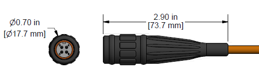 A line drawing showing the diameter and length of an assembled CTC V4J vibration sensor connector kit.