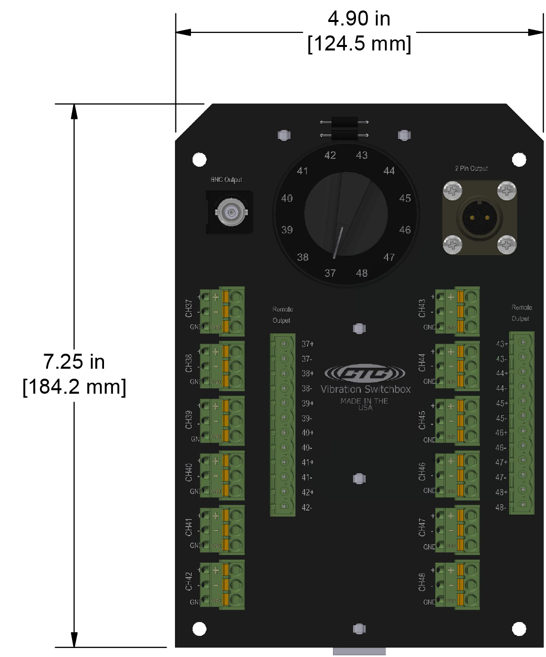 A drawing showing the dimensions of a CTC JB915 industrial enclosure.