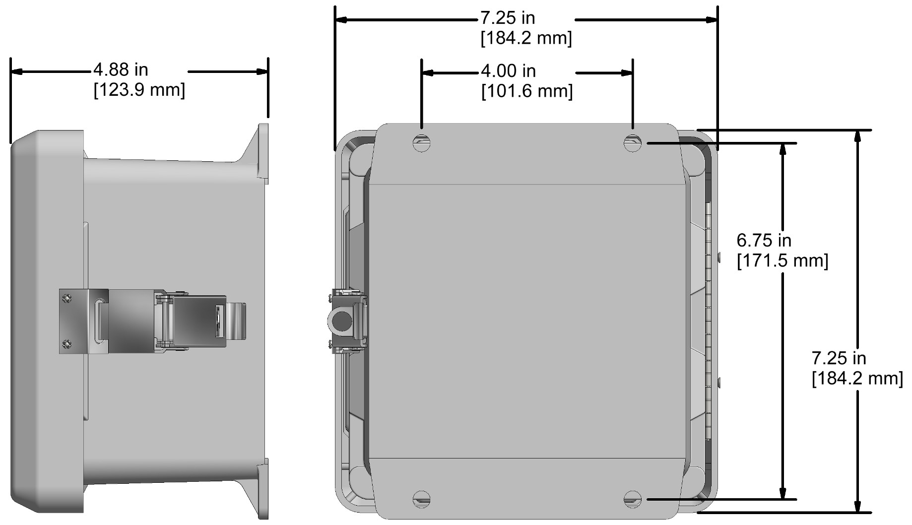 A drawing showing the dimensions of a CTC MX102 industrial enclosure.