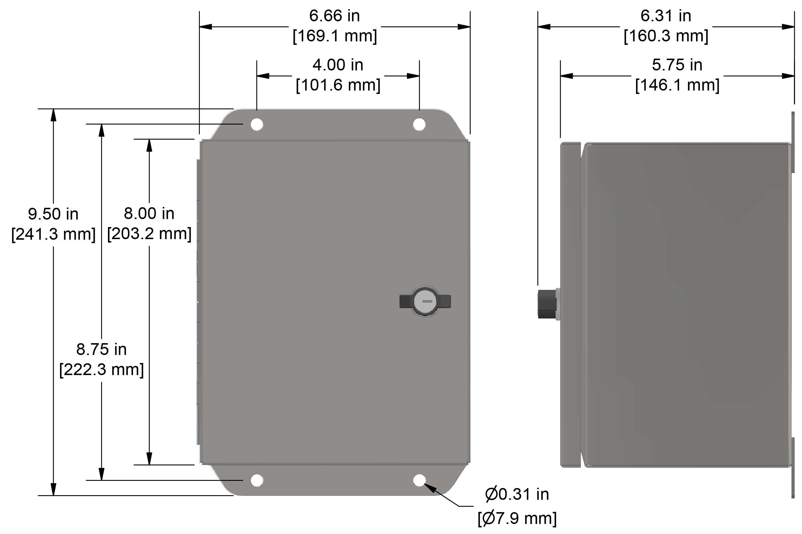A drawing showing the dimensions of a CTC SB242 industrial enclosure.
