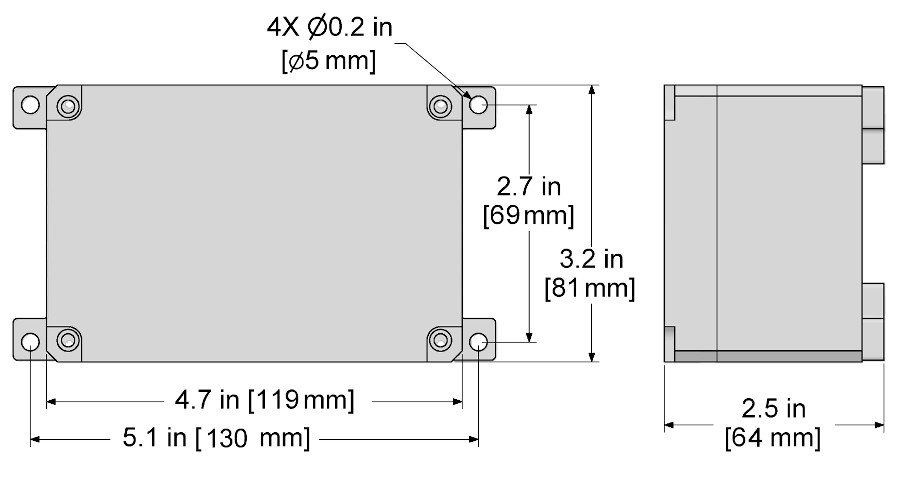 A drawing showing the dimensions of a CTC CT101 industrial enclosure.