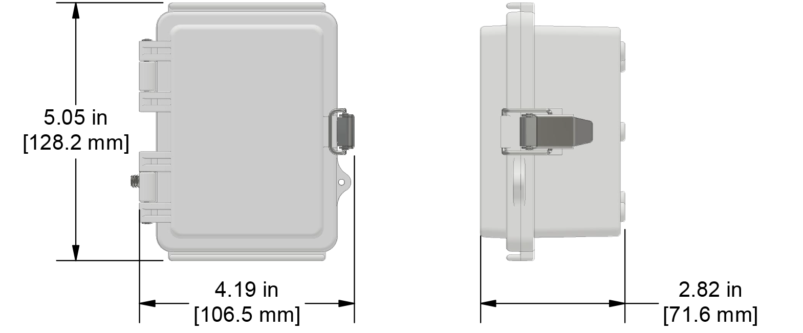 A drawing showing the dimensions of a CTC MX702 industrial enclosure.