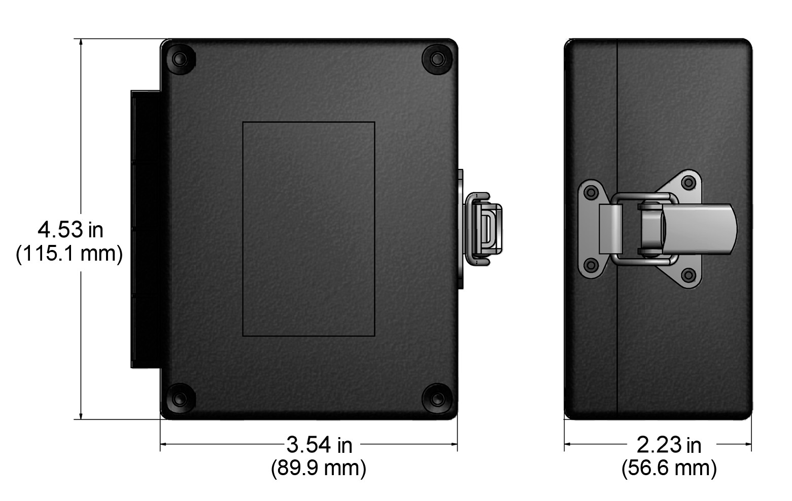 A drawing showing the dimensions of a CTC MX502 industrial enclosure.