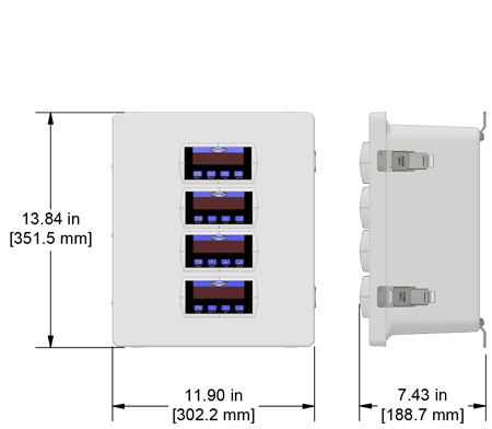 A drawing showing the dimensions of a CTC PMX Series industrial enclosure.