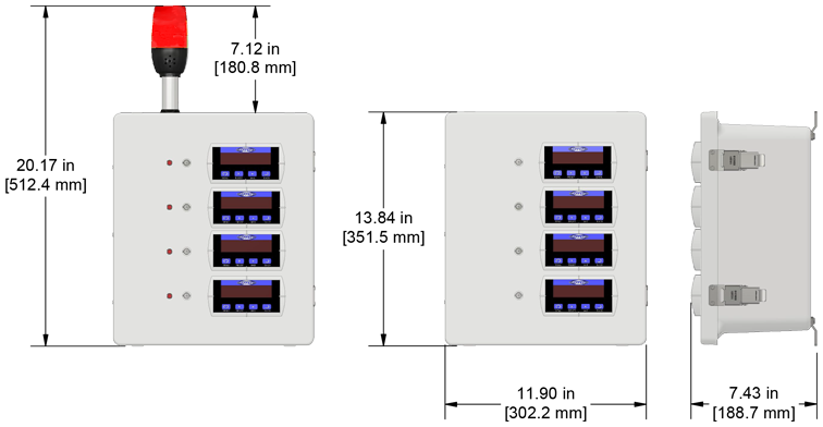 A drawing showing the dimensions of a CTC SCD100 Series industrial enclosure.