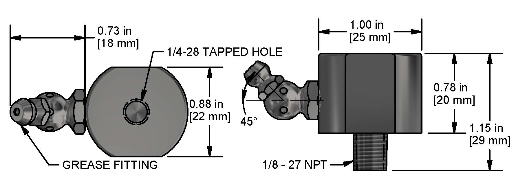 A drawing showing the dimensions of a CTC MH134-2B mounting hardware for industrial condition monitoring sensors.