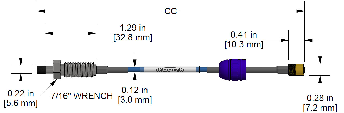 A dimension drawing of a Reverse Mount CTC PRO Line DP1009 proximity probe.