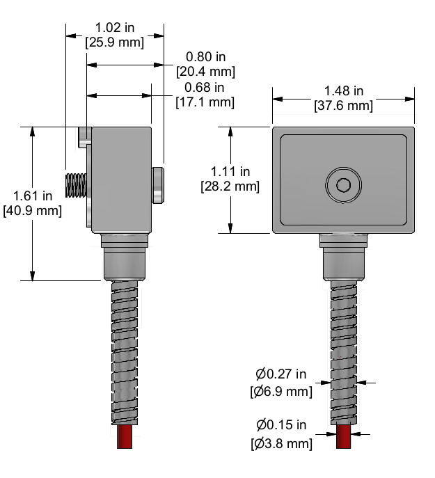 A drawing showing the dimensions and pin configuration of a CTC TREA331 industrial accelerometer.