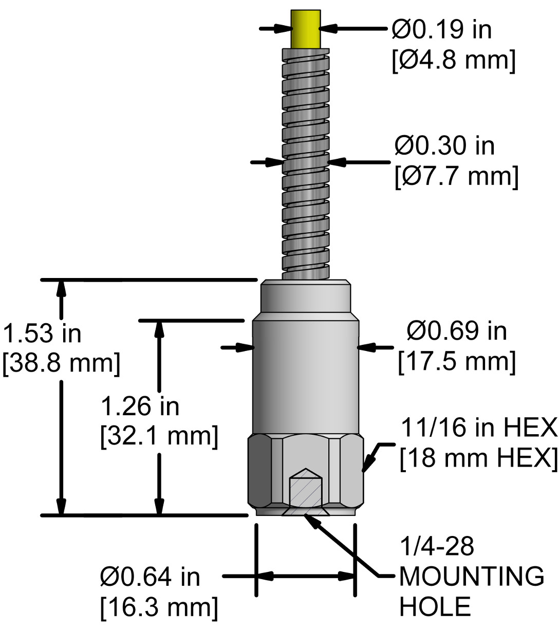 A drawing showing the dimensions and pin configuration of a CTC AC133 industrial accelerometer.