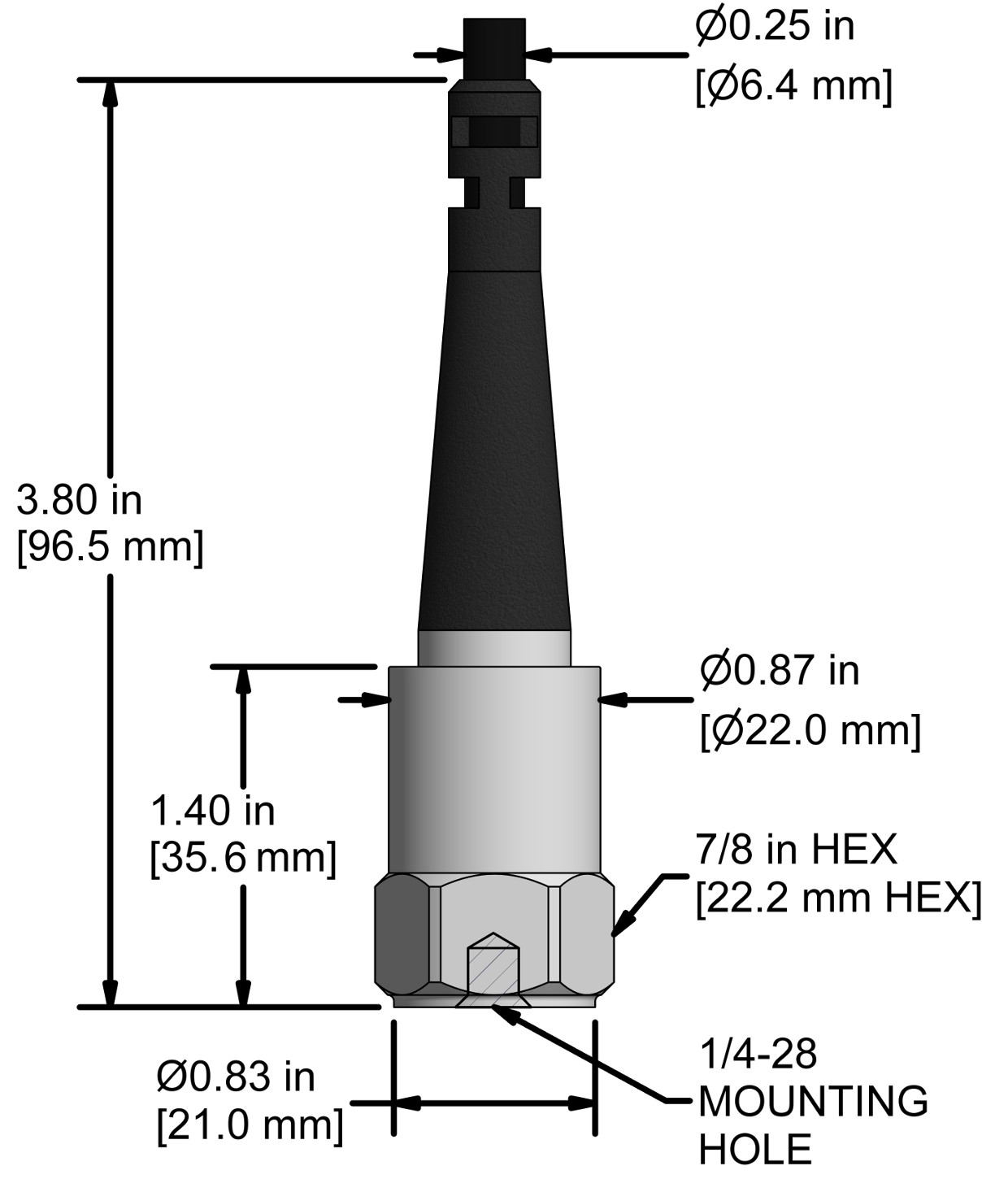A drawing showing the dimensions and pin configuration of a CTC AC133 industrial accelerometer.