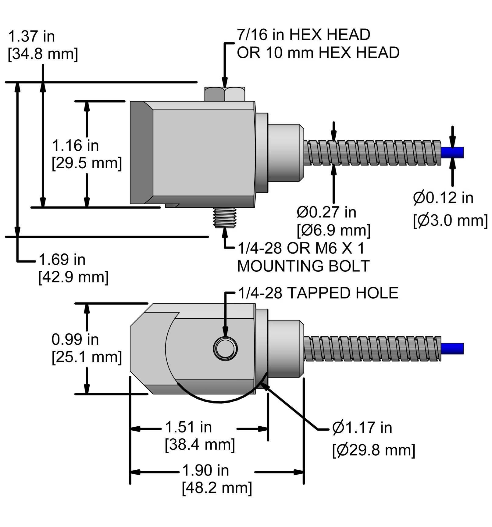 A drawing showing the dimensions and pin configuration of a CTC VE802 industrial accelerometer.