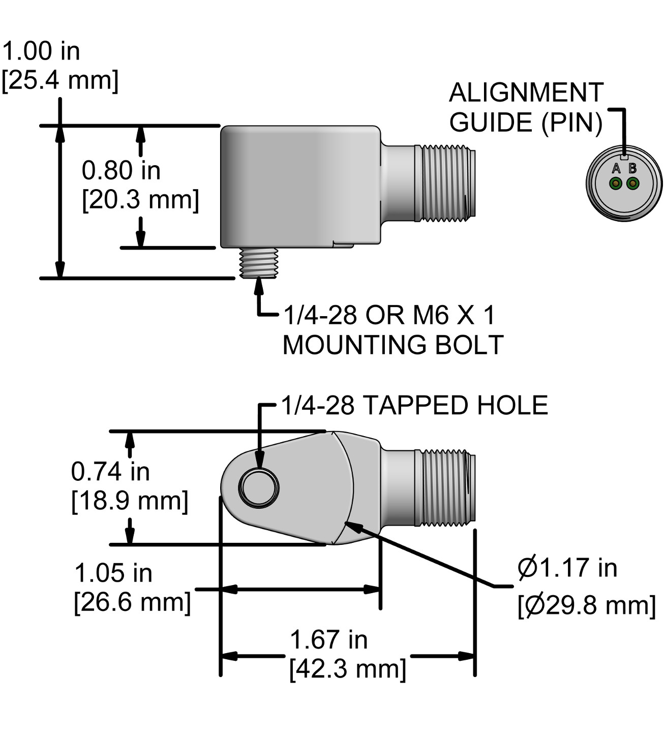 A drawing showing the dimensions and pin configuration of a CTC AC144 industrial accelerometer.