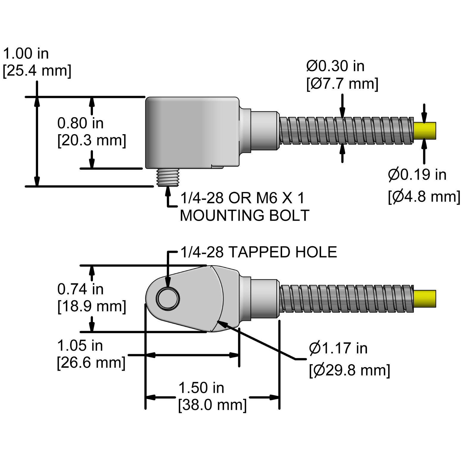 A drawing showing the dimensions and pin configuration of a CTC AC144 industrial accelerometer.