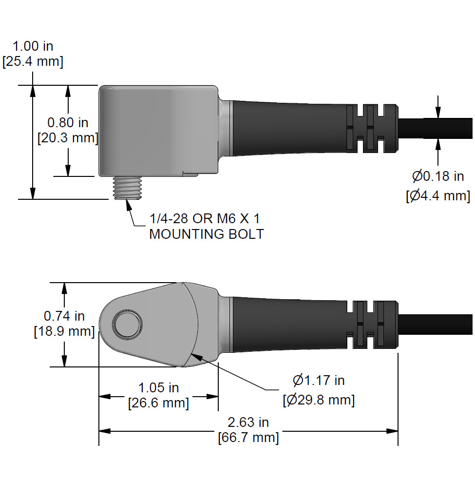 A drawing showing the dimensions and pin configuration of a CTC AC144 industrial accelerometer.