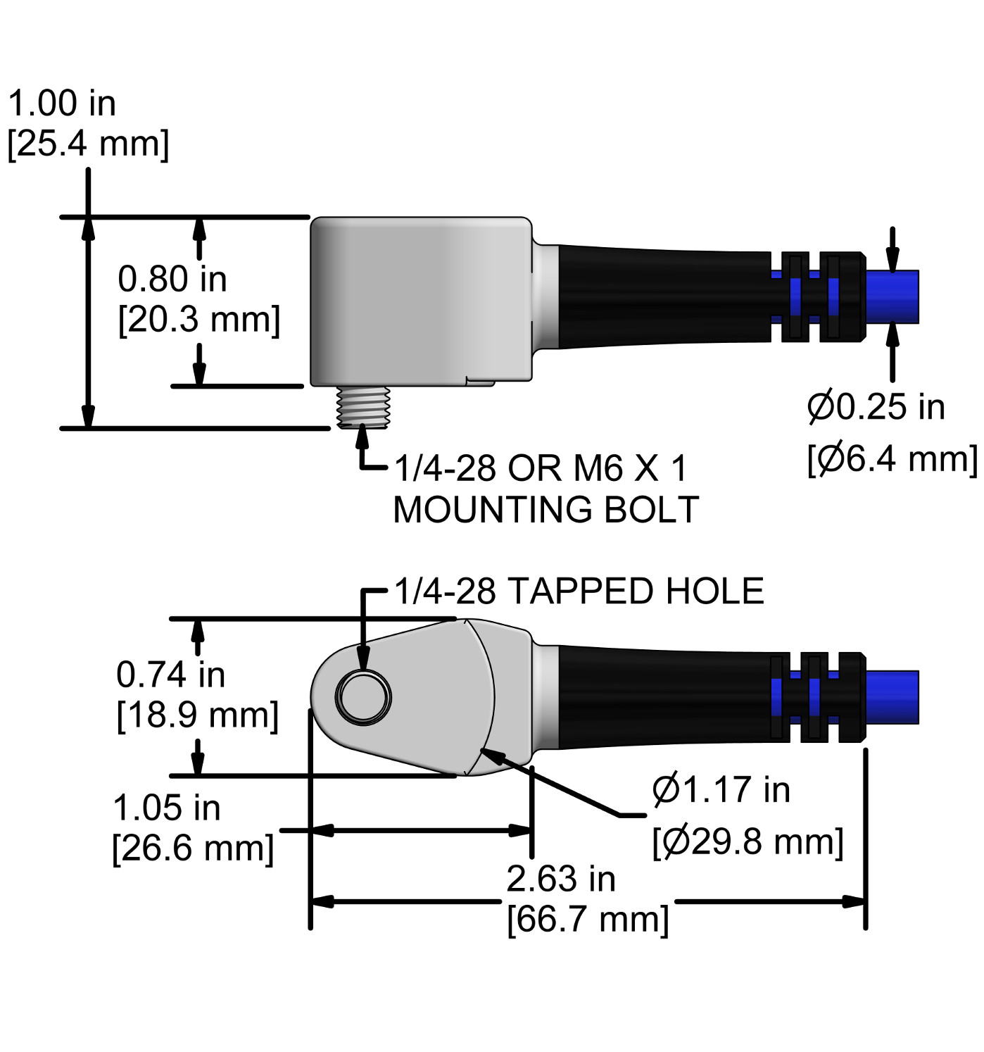 A drawing showing the dimensions and pin configuration of a CTC AC944 industrial accelerometer.