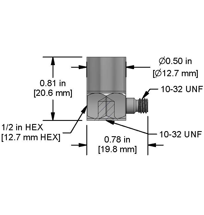 A drawing showing the dimensions and pin configuration of a CTC TCA110 industrial accelerometer.