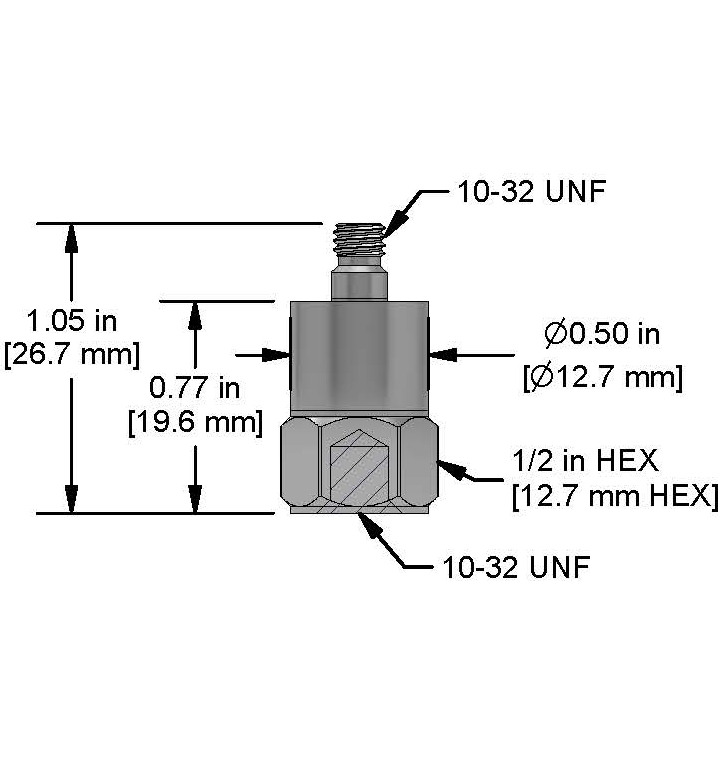 A drawing showing the dimensions and pin configuration of a CTC TCB110 industrial accelerometer.