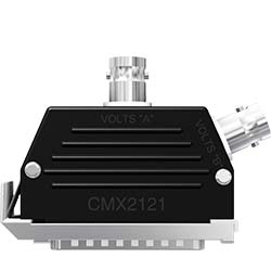 A render of a CTC CMX2121 25 Pin Connector with BNC Input on Top and Side.