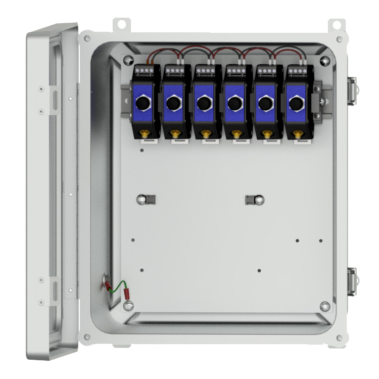 PRO Line fiberglass PXE150 enclosure shown with an open front panel and 6 mounted drivers