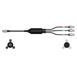 A render of a CTC CMX2275 data collector adapter with red, blue, and grey heat shrinks.