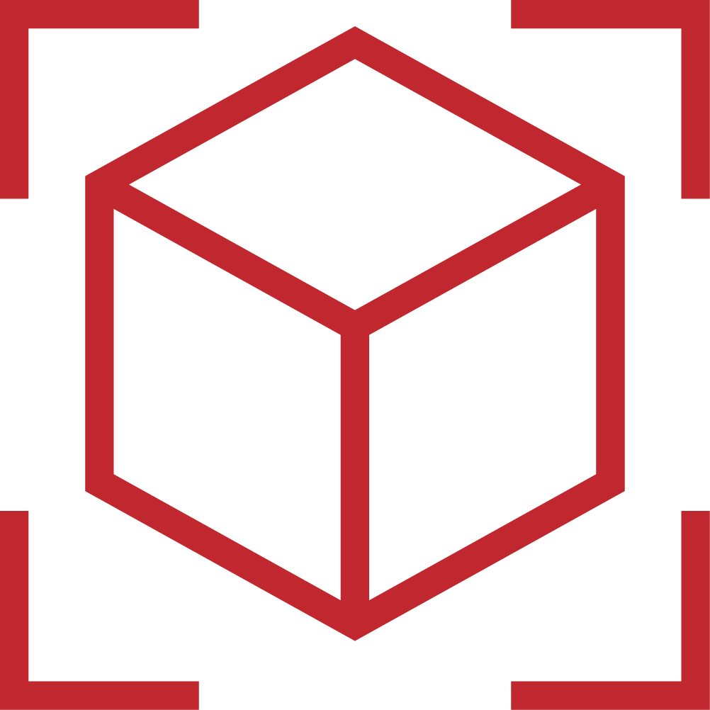 a red 3-dimensional cube outline icon representing the concept of accelerometer form factor