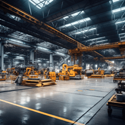A photograph of a large factory interior filled with industrial machinery.
