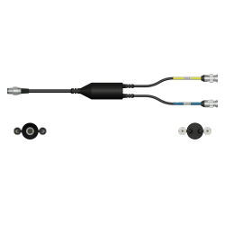 A render of a CTC CMX2253 data collector adapter with yellow and blue heat shrinks.