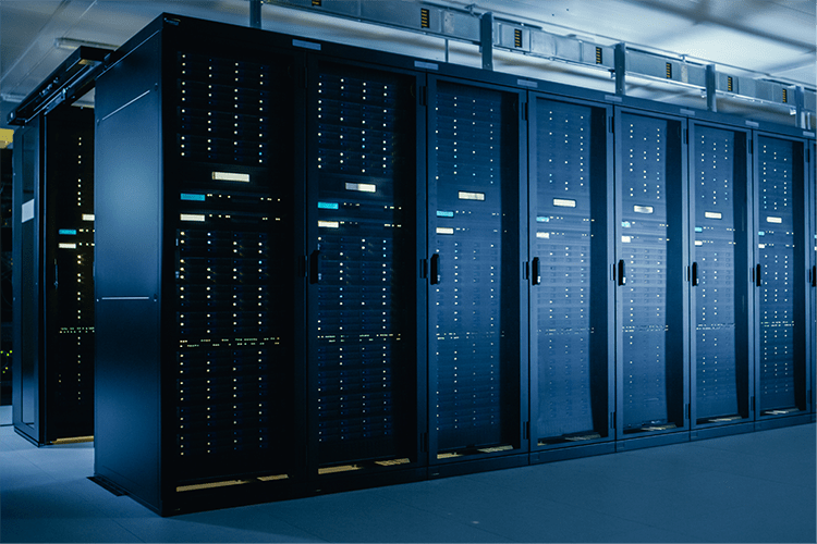 Server towers in a data center.