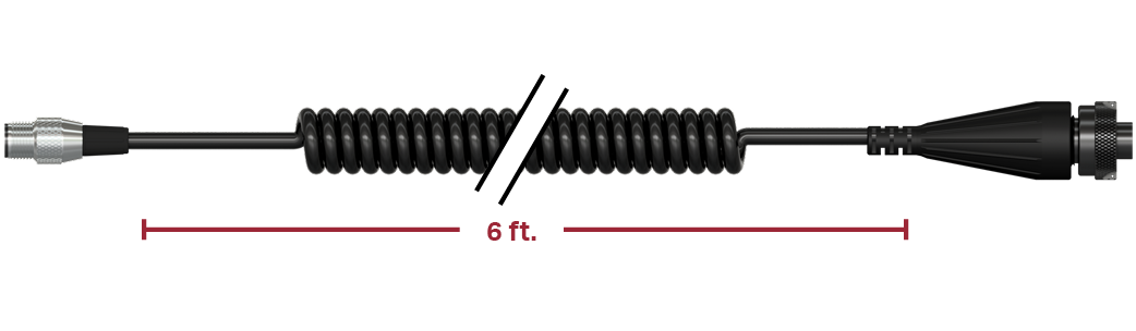 A render of a CTC CB104-C555E-006-D2CE cable and connector assembly.