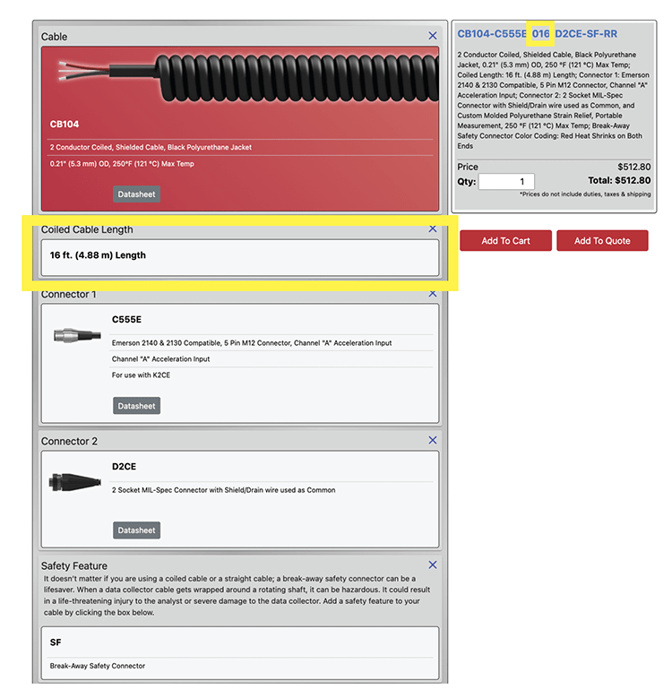 A screenshot of the CTC Custom Cable Wizard web application.