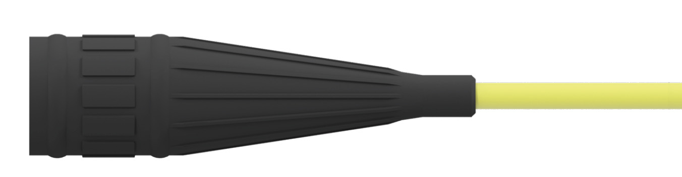 side view of V2N black Viton seal-tight boot with nylon insert on a yellow cable