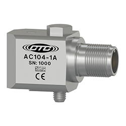 A render of a CTC AC104 side exit vibration sensor equivalent to Emerson/CSI A0322R5.